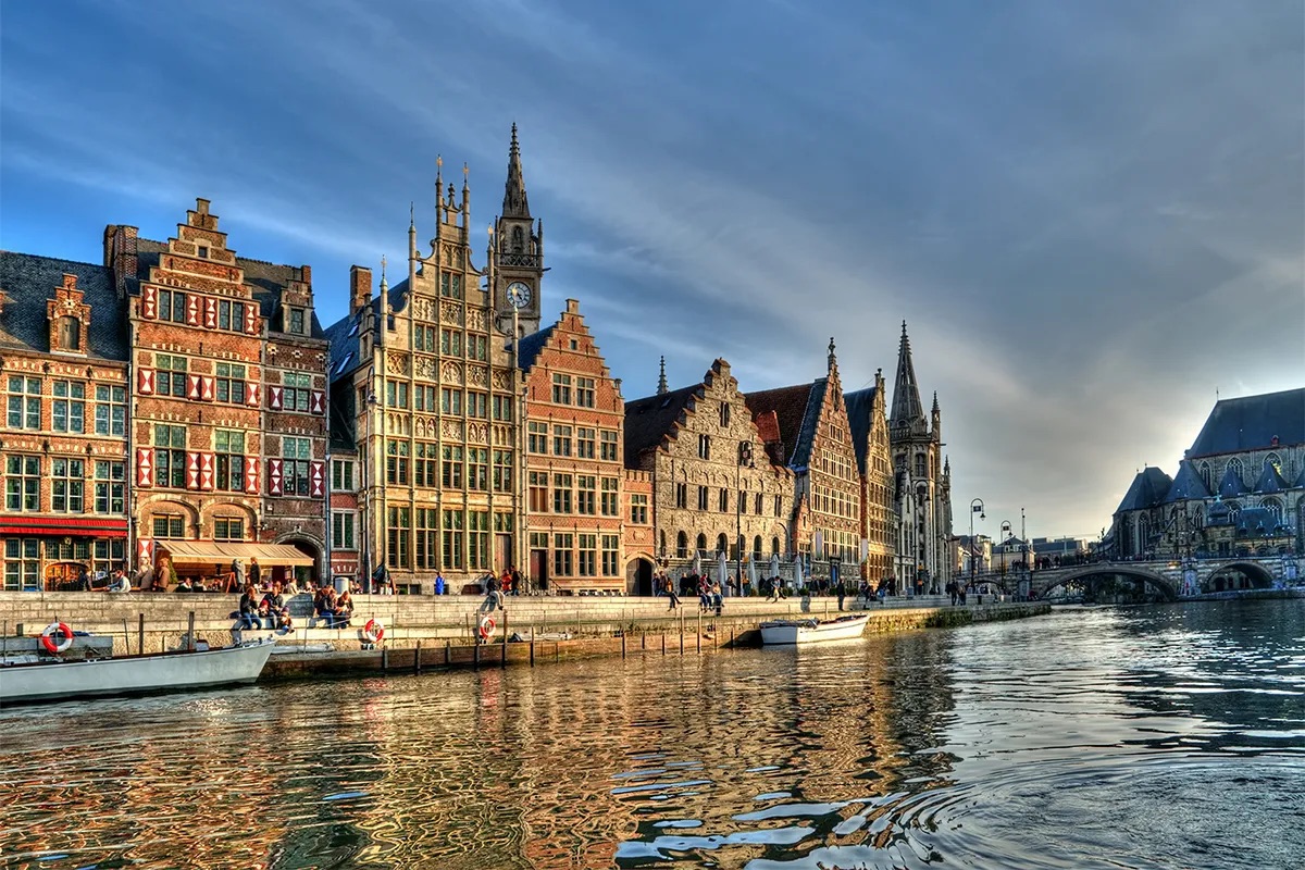 A scenic view of Bruges, Belgium, showcasing its historic architecture and picturesque canals