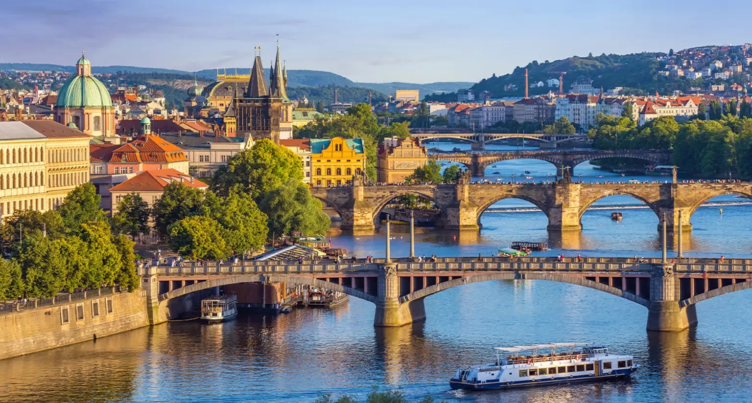 A picturesque landscape of Prague, highlighting its iconic buildings and rich cultural heritage in the Czech Republic